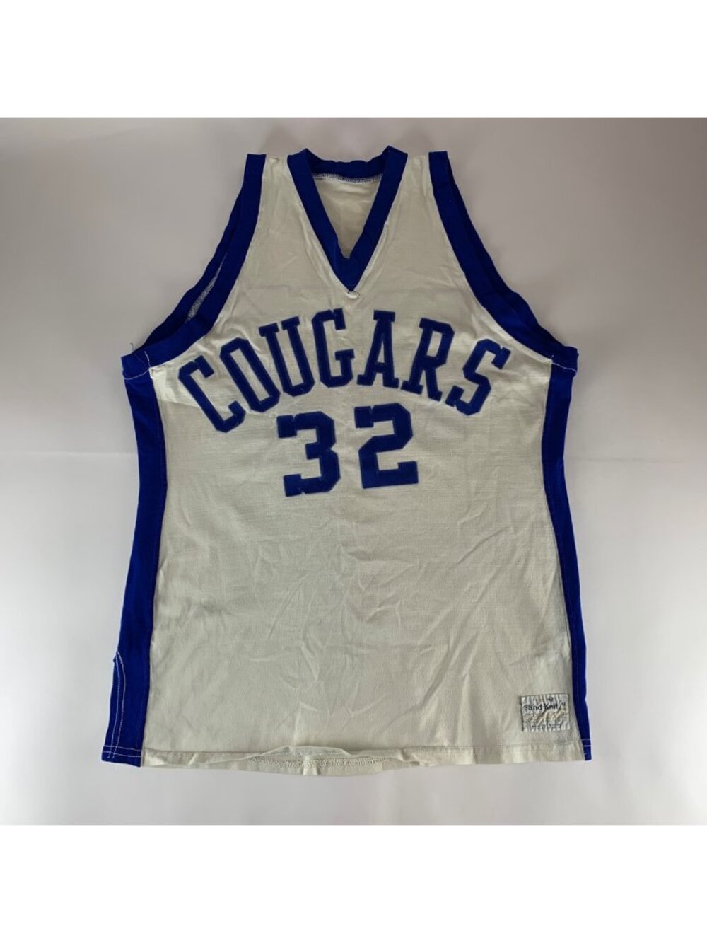 BYU Cougars Vintage White Blue Macgregor Sand Knit Basketball Jersey Mens Large